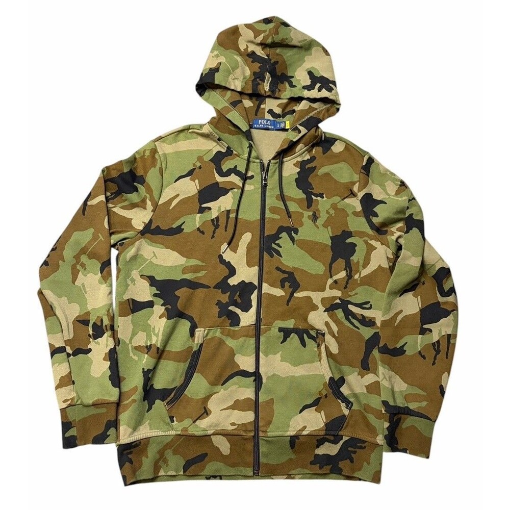 Polo Ralph Lauren Men's Pony Camo Zip Up Hooded Sweatshirt Size Large